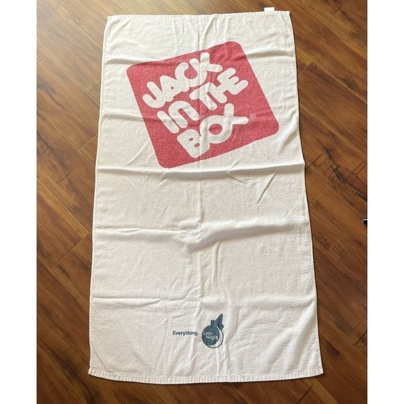 Vintage‎ Jack in the Box Beach Towel White Classic Square Logo Cotton 1888 Mills - Picture 1 of 7